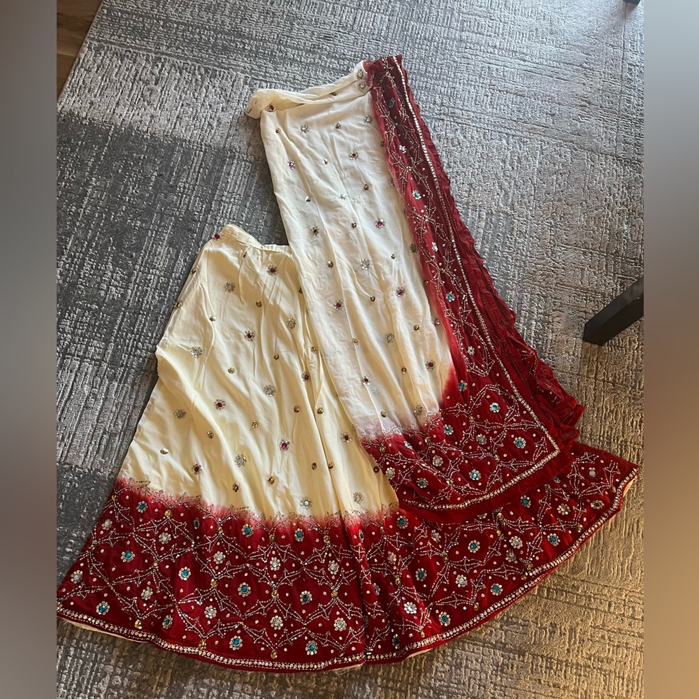 Red and cream lehenga